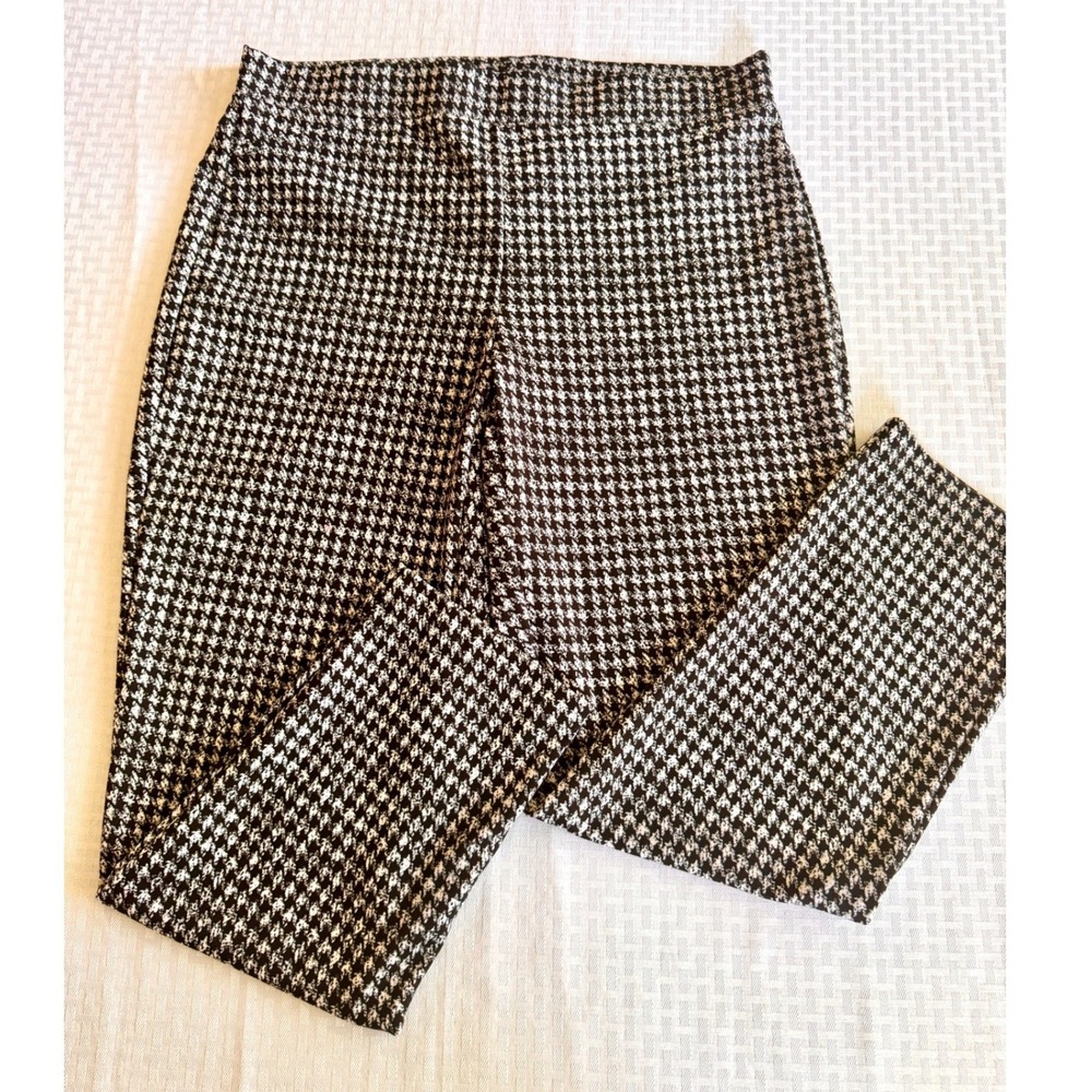 Michael Kors Houndstooth Ankle Pants Black White Stretch Trousers Dark Academia